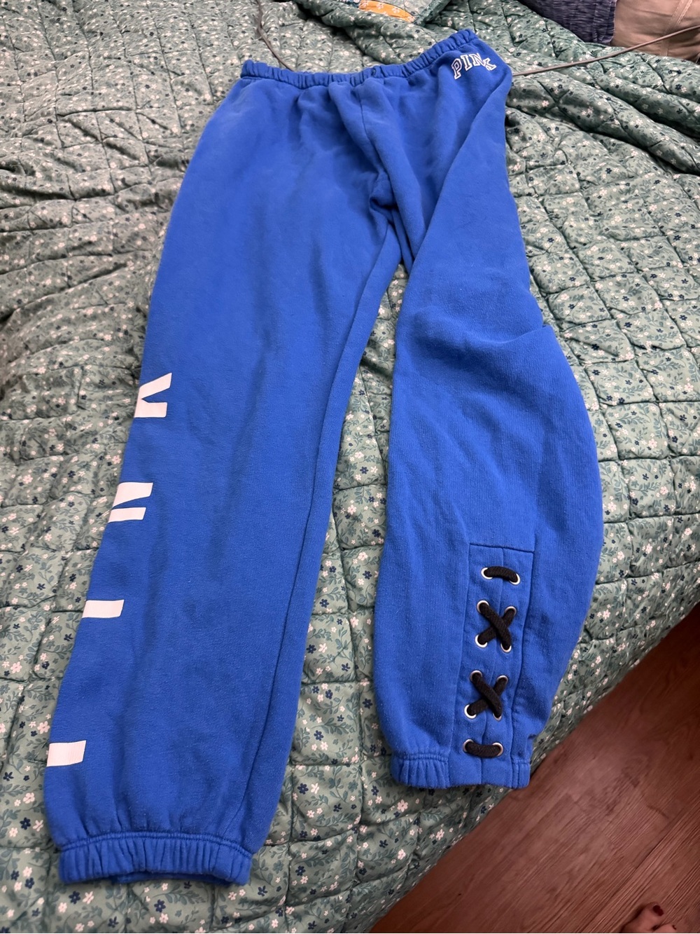 PINK Victoria's Secret Royal Blue Lace-Up Fleece Joggers